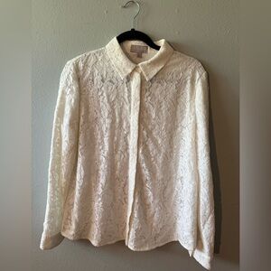 Moiselle White Lace Blouse Jacket Women’s Size 42 (US 10) Elegant Sheer Floral